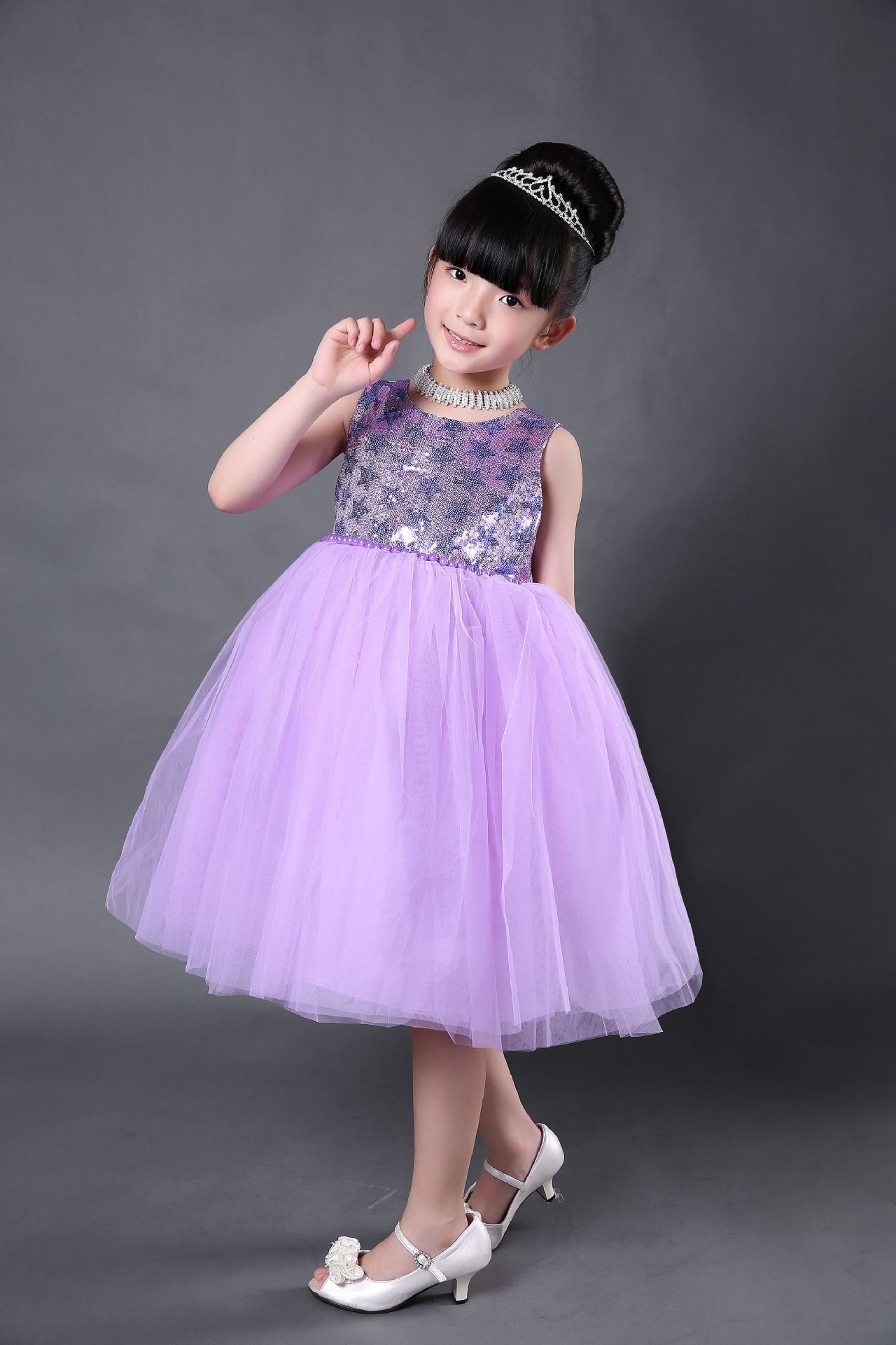 儿童公主裙 女童礼服裙 纱裙 紫色舞台大童2015新款 一件代发