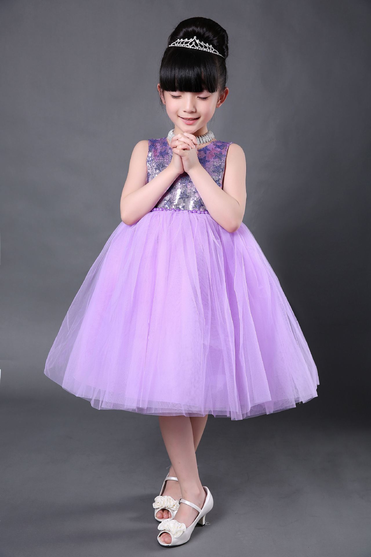儿童公主裙 女童礼服裙 纱裙 紫色舞台大童2015新款 一件代发