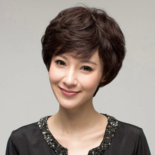 中老年真发假发卷发女 妈妈发型 逼真修脸 短发烫卷 厂家直销特价