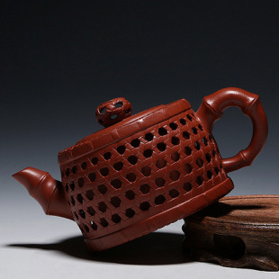 宜兴紫砂壶茶壶茶具正品名家魏顺妹全手工原矿小红泥镂空竹段壶
