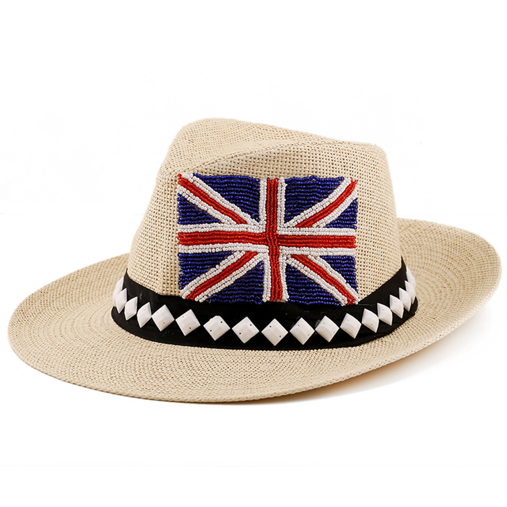钟表眼镜 服饰 帽子 原创个性手工帽 米字英国国国旗草帽欧美英伦爵士