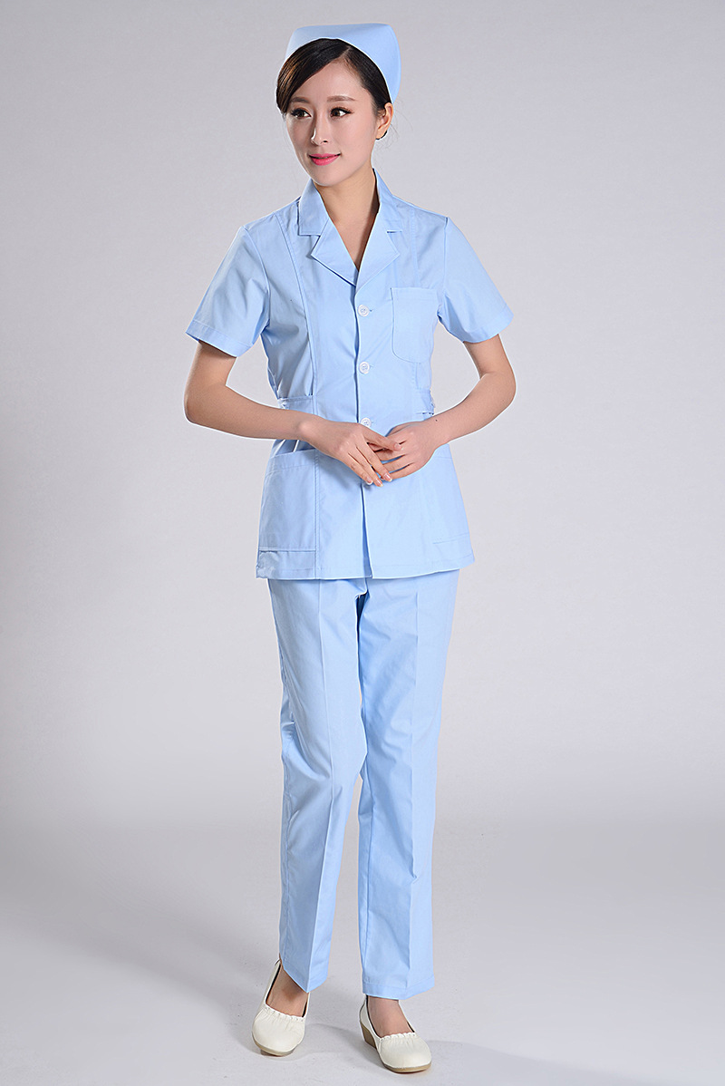 女护士服夏装上下分体套装,短袖,西装领,药店工作服