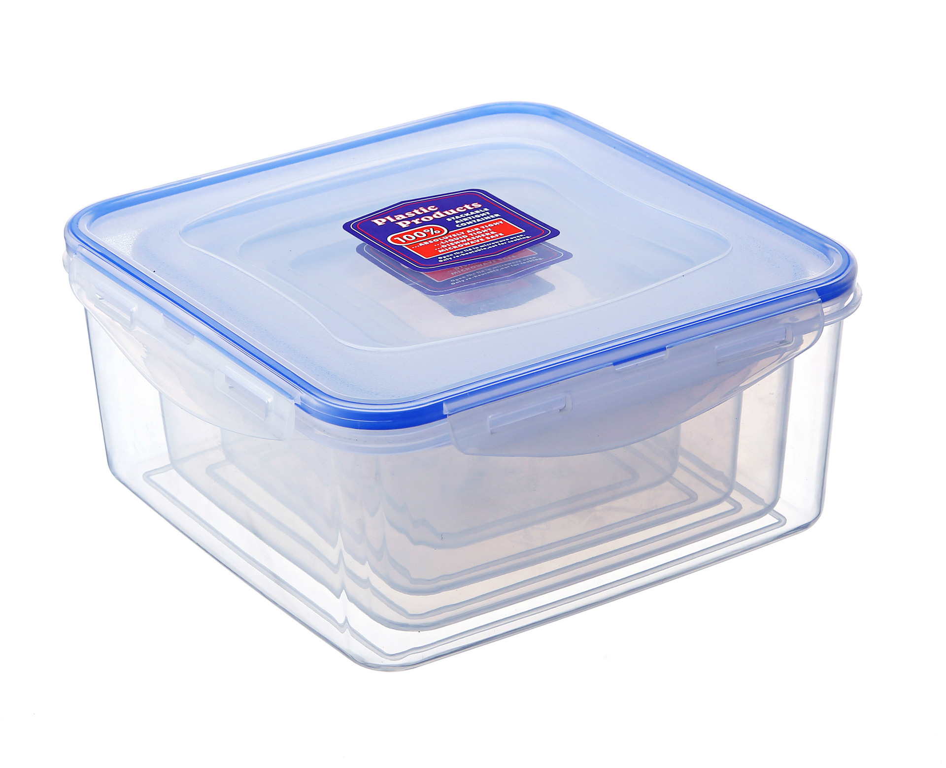 正方形塑料食品保鲜盒四件套|韩式四面扣正方形保鲜盒套装