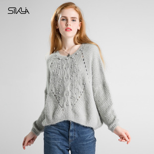 sikay 2015秋款女式针织衫欧美时尚毛衫高级手工钉珠纯色针织衫