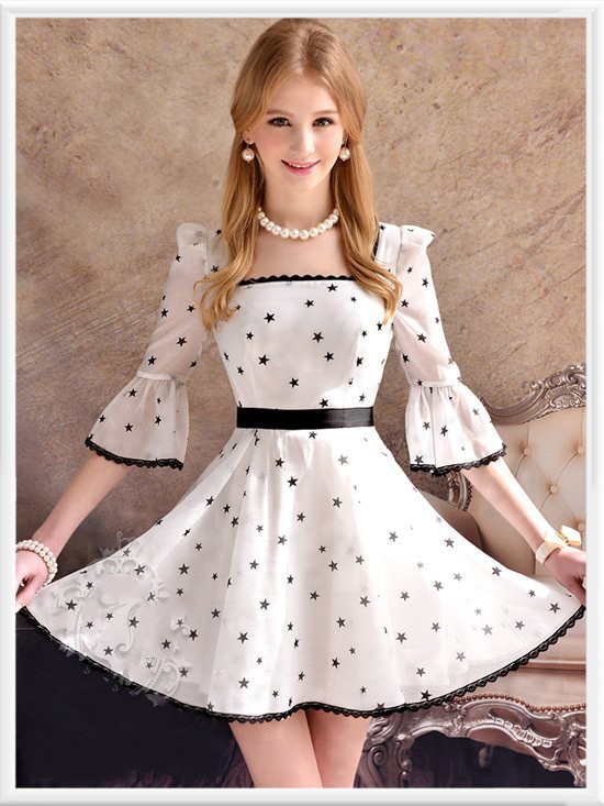 粉红大布娃娃2015夏秋装甜美收腰大摆五分袖雪纺公主连衣裙女批发