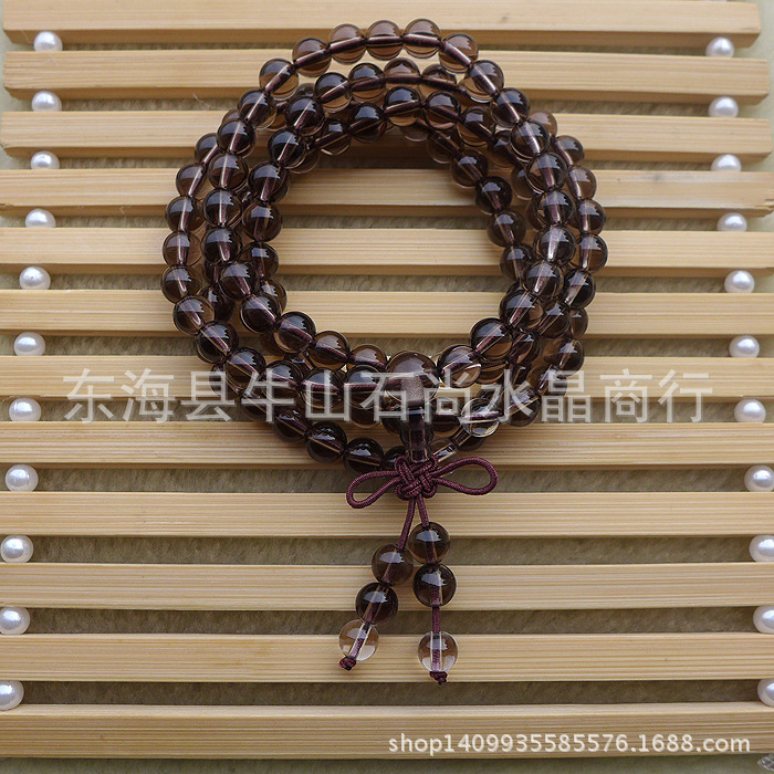 石尚水晶 天然茶水晶佛珠手链 108颗佛珠手链 辟邪保平安