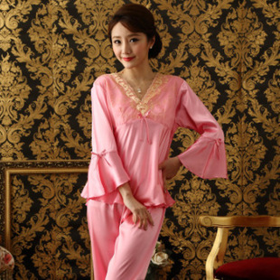 都市丽人2015爆款性感仿真丝睡衣 mm最爱睡衣 春夏季七分袖睡衣