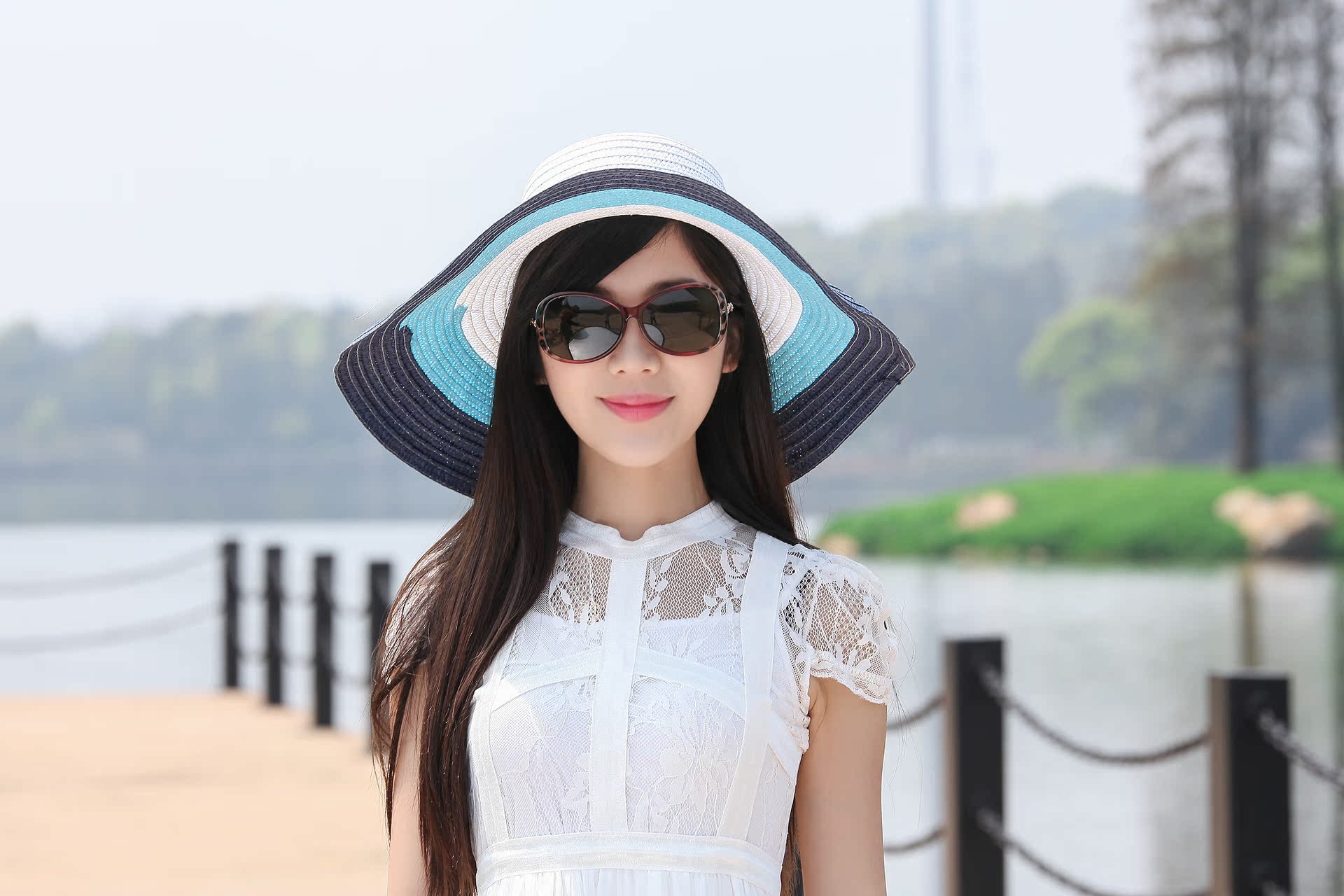 韩版时尚平沿帽子女士夏天遮阳帽草帽沙滩帽太阳帽 现货图片_18