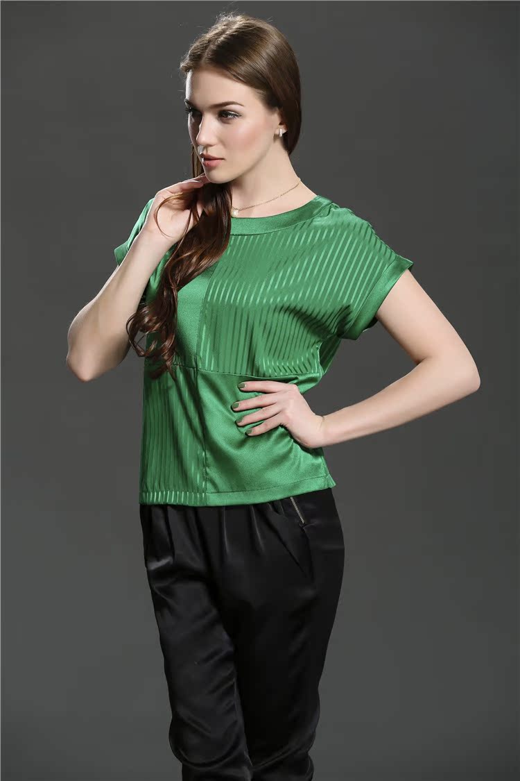 新款夏季名媛真丝短袖t恤女 欧洲站高端女装真丝短袖上衣打底衫图片