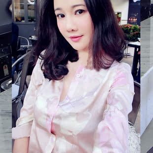 刘钰懿纺春秋季2015新款粉色碎花弹力真丝衬衣百搭碎花衬衫女潮流