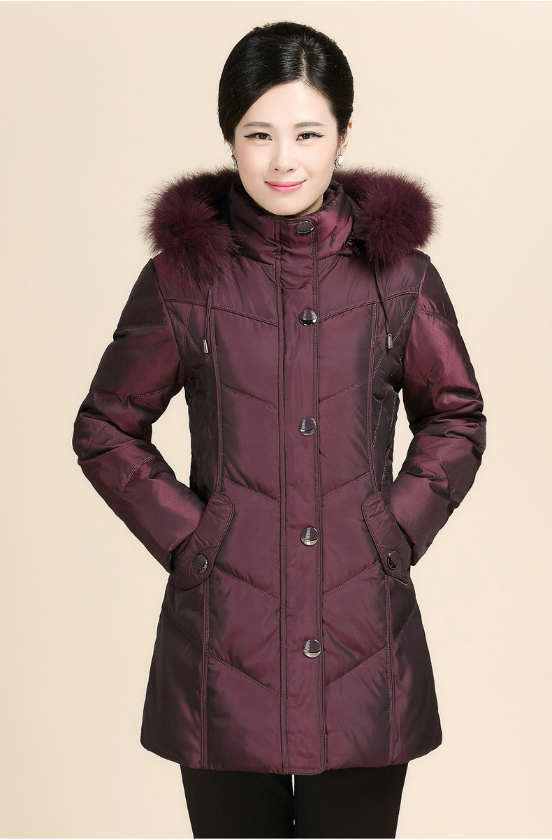 中老年羽绒服女装中长款冬装新款外套加厚大毛领中老年妈妈装