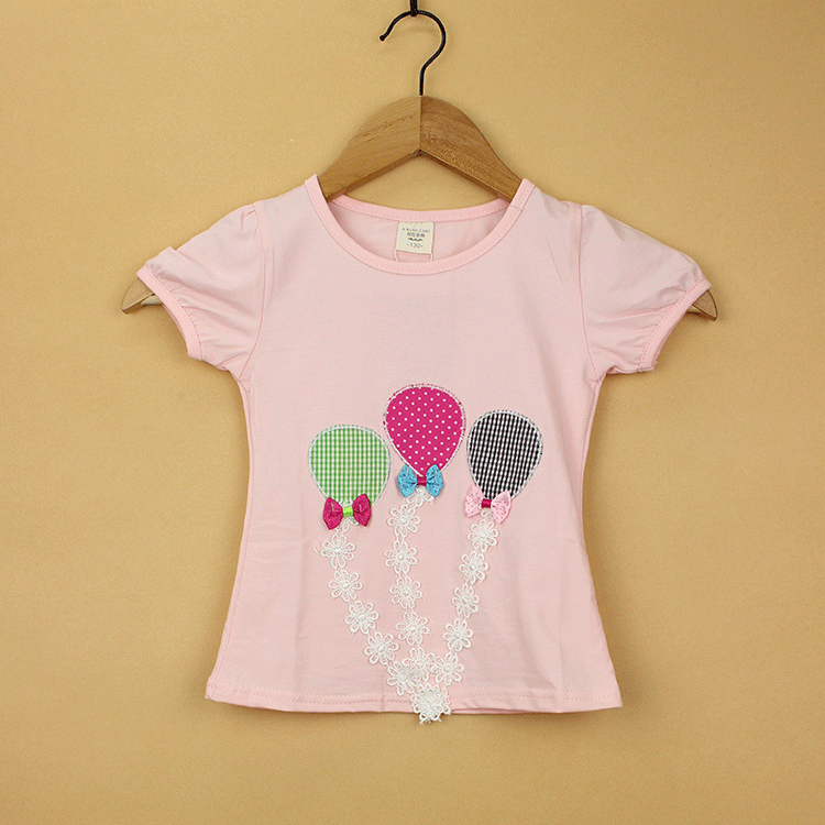 2015新款夏外贸童装批发韩版可爱气球纯色儿童短袖t恤女童打底衫