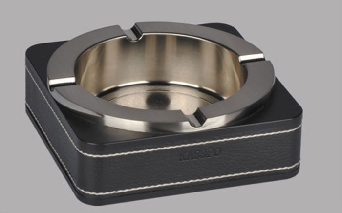 酒店客房用品 高档金属烟灰缸 pu皮烟缸