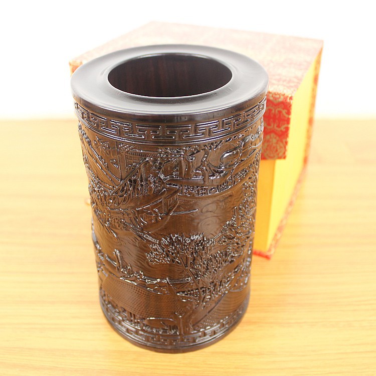 木雕文房四宝雕刻可以加印logo木制摆饰木雕清明上河图笔筒精雕品