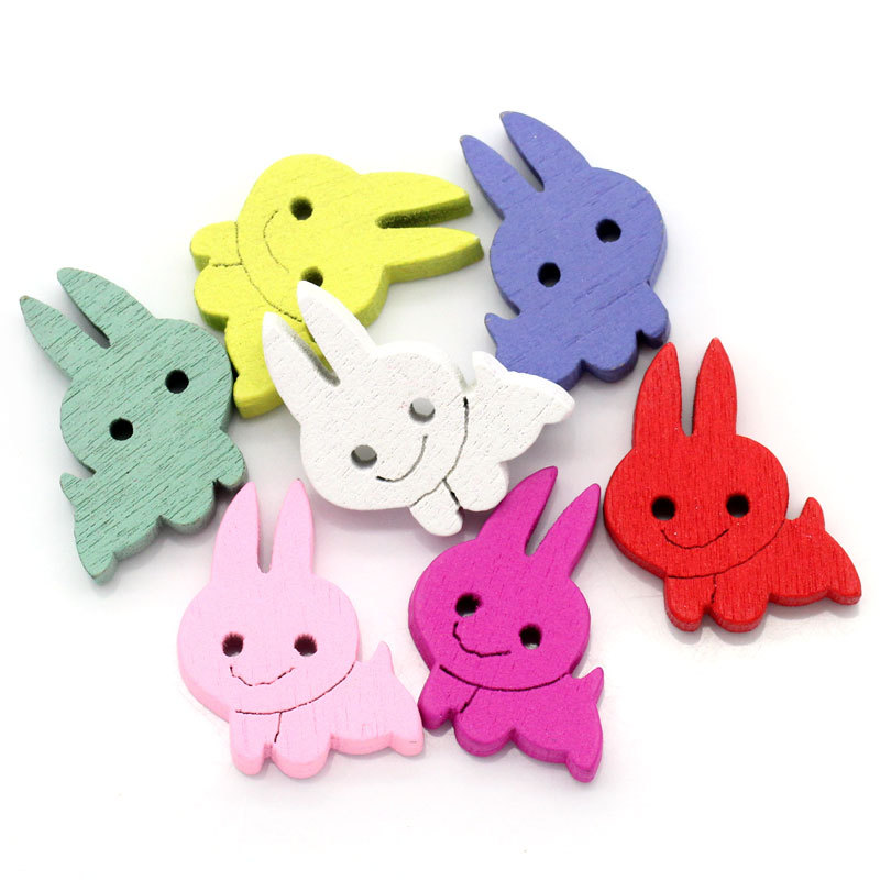 欧美外贸 乱混兔子木质纽扣20x16mm 可爱时尚童装扣子 diy工艺品