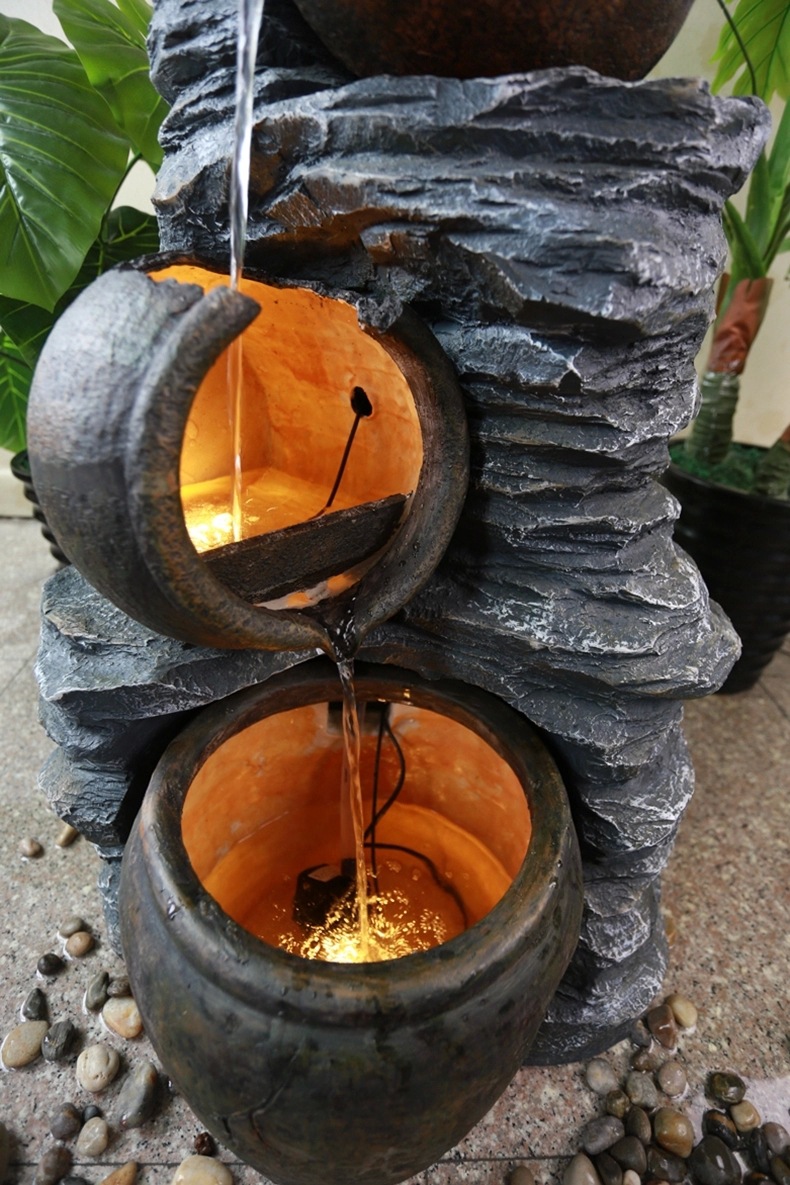 树脂工艺水缸喷泉流水摆件 落地复古做旧工艺品 创意保湿礼品摆件