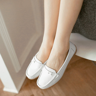 护士鞋白色真皮牛筋底坡跟防滑舒适小白鞋女工作休闲妈妈鞋孕妇鞋
