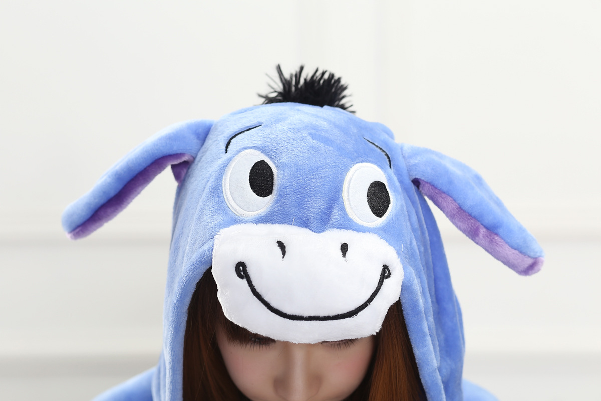 2015法兰绒如厕卡通连体衣动物新款家居服睡衣蓝色小毛驴