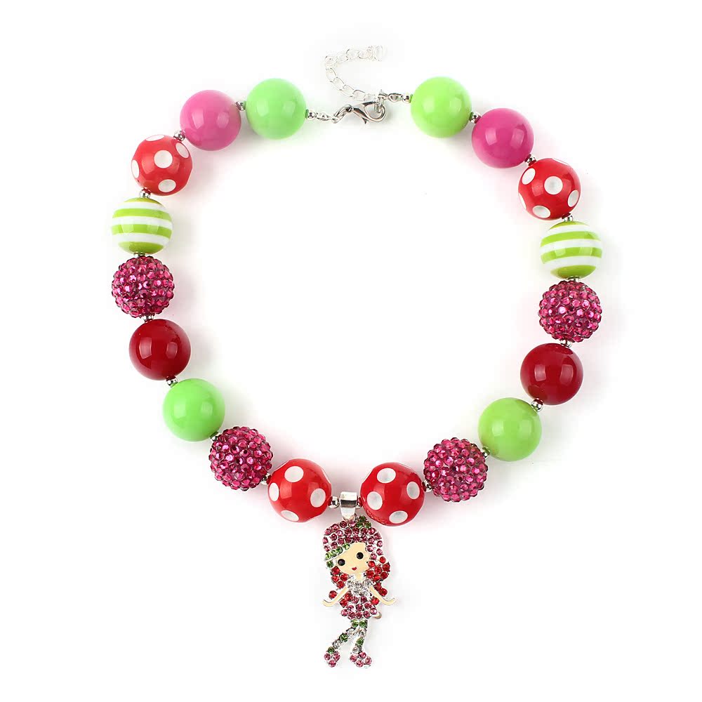 卡通草莓女孩吊坠串珠短款儿童项链 新款韩版甜美小清新服饰饰品