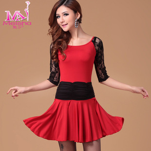 魅莎 拉丁舞服装新款蕾丝拉丁舞裙连衣裙 广场舞服装套装裙
