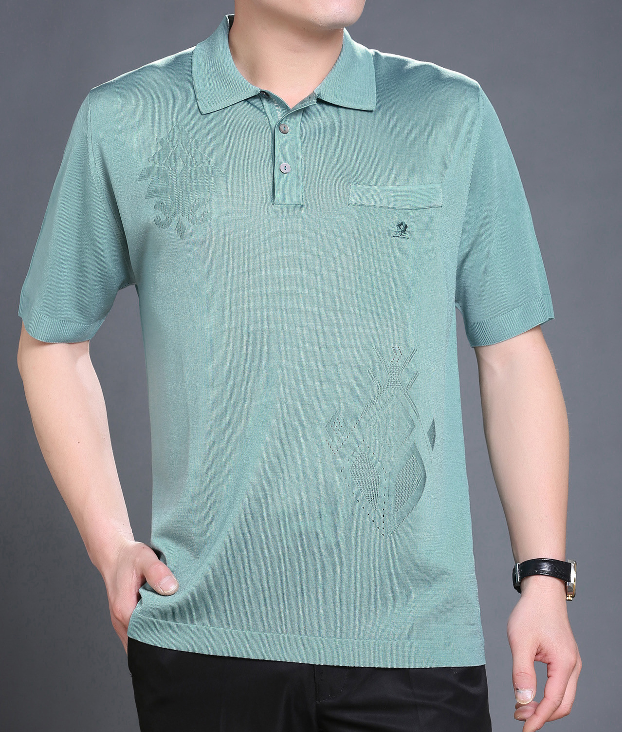 供应梦特娇锦纶短袖t恤男士正品宽松加大码中老年休闲夏季t恤衫男