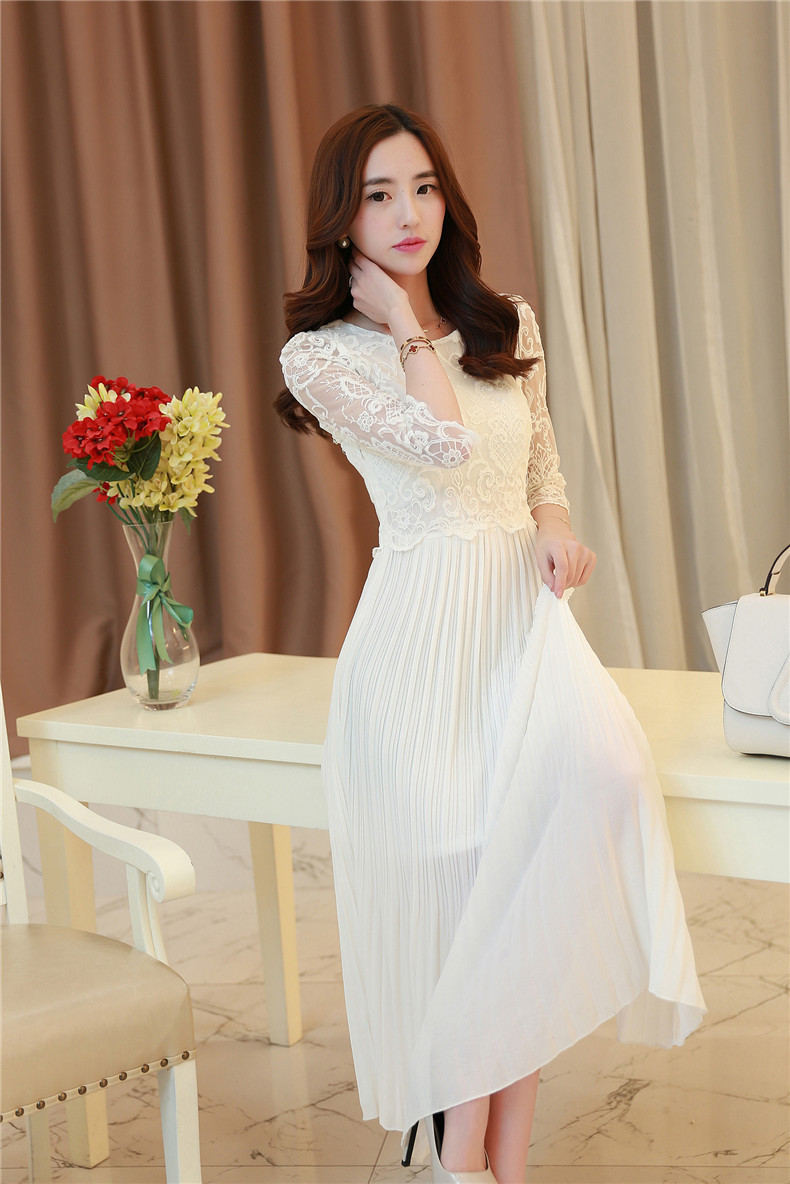 2015夏装新款女装韩版甜美淑女小清新蕾丝雪纺长裙连衣裙特价包邮_不