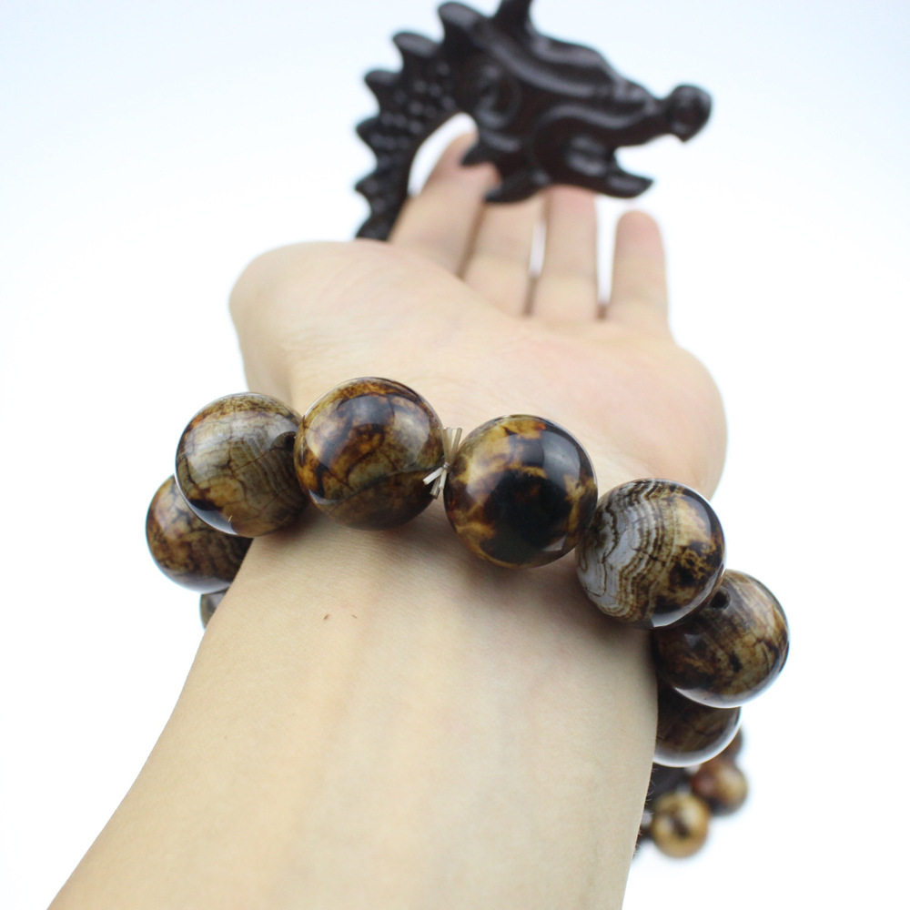 教师节创意礼品 天然虎皮玛瑙手串 大气男款 棕色缠丝玛瑙手链