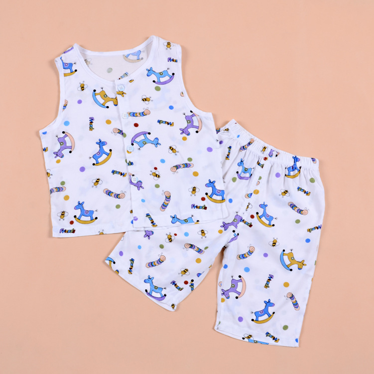 童装人造棉夏季新款绵绸儿童套装 韩版跑量地摊价两件套装即墨产