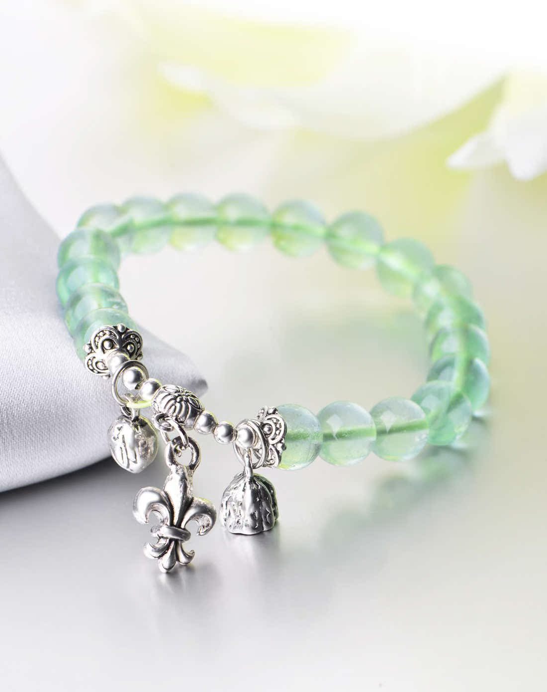 梦幻水晶绿萤石手链s925银珠手饰品春夏必备手串女生日礼物