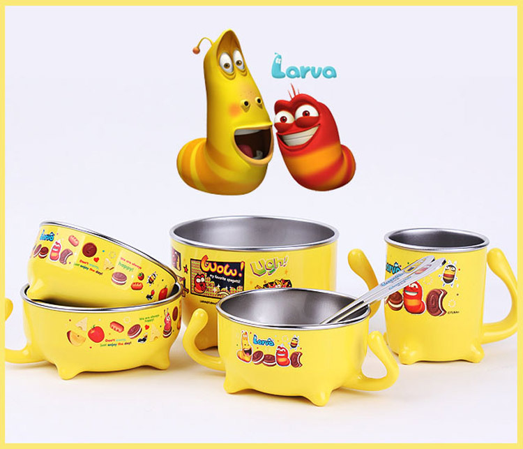 韩国批发larva臭屁虫不锈钢带手柄儿童防烫水杯学生杯子随手杯