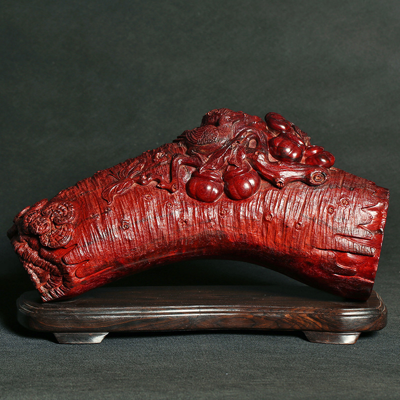 厂家直销福建仙游 泓德印度小叶紫檀木雕工艺品 事事见喜大摆件