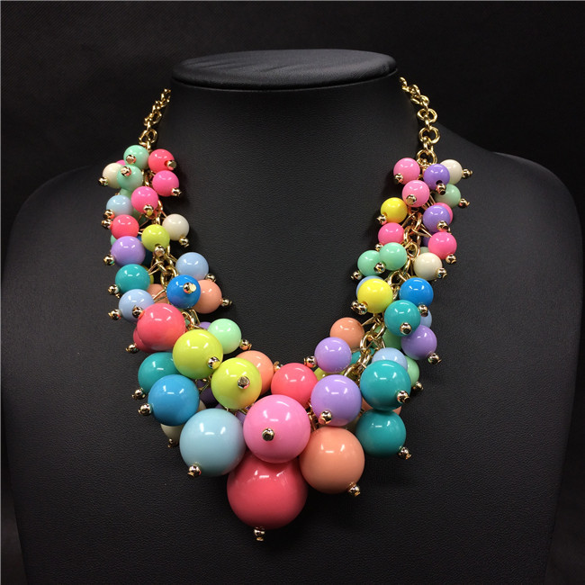 欧美彩色珍珠项链糖果色串珠夸张项链2015新款女士配饰