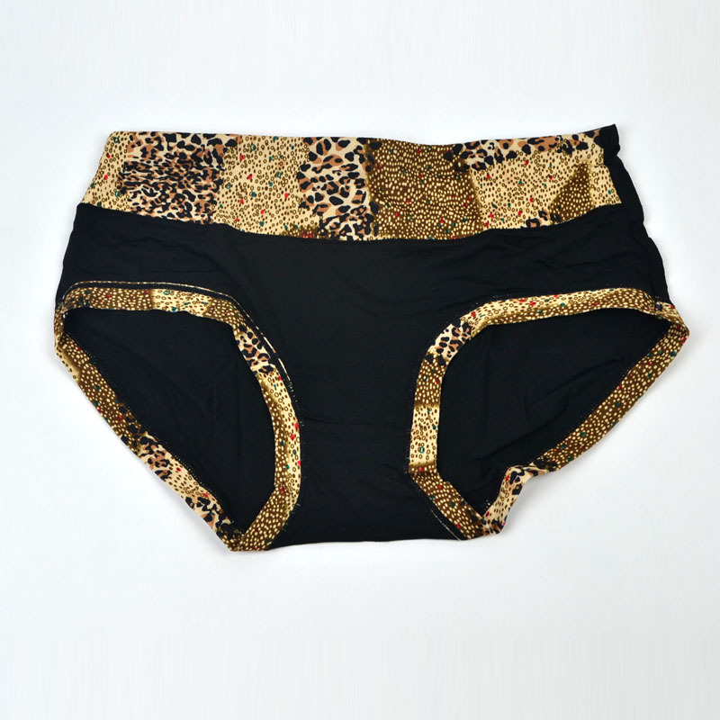 货郎莫代尔镶边内裤中腰豹纹拼接塑身三角裤抗菌美体大码内裤批发