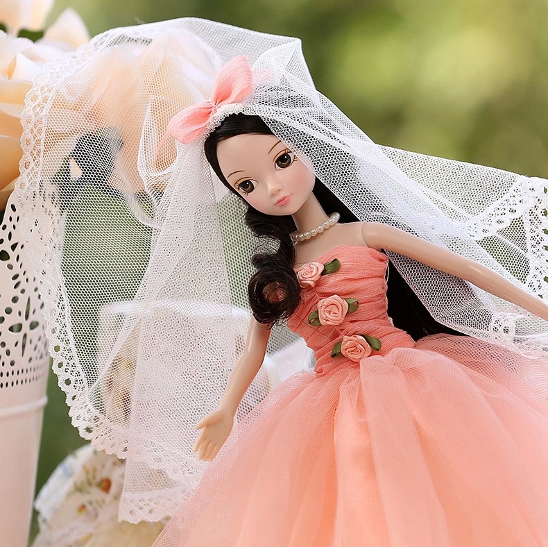可儿娃娃9079花样新娘中国新娘浪漫婚纱普通体白肌芭比娃娃礼盒装