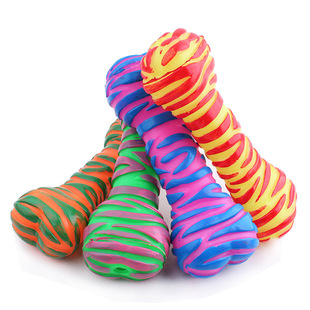 现货批发宠物用品 搪胶发声斑马纹骨头 宠物玩具斑马骨头15.5cm