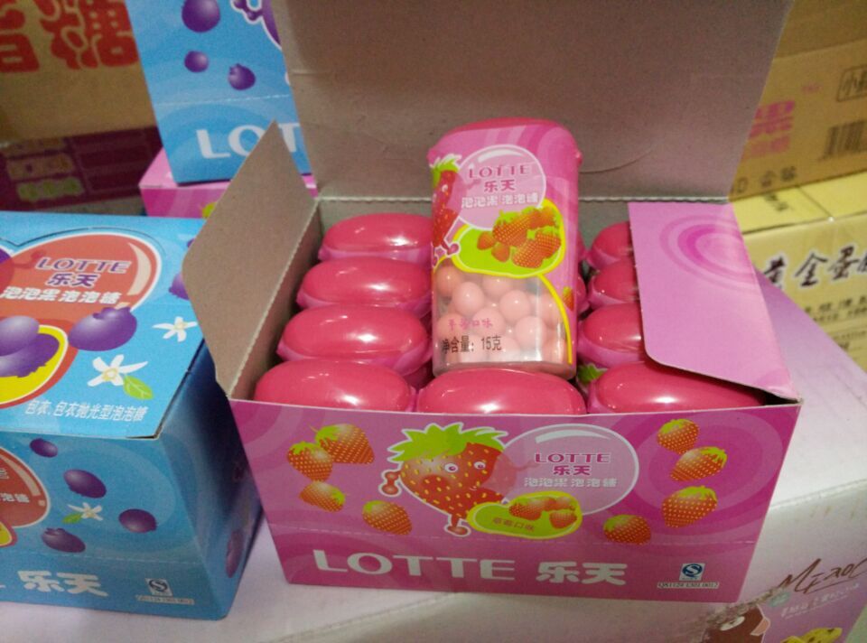 乐天lotte 泡泡果泡泡糖 蓝莓/草莓味一盒12瓶 小朋友最爱