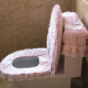 批发蕾丝边心形马桶套三件套 高档加绒马桶垫批发