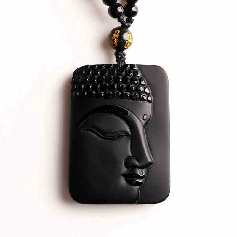 天然乌金冰种黑曜石释迦摩尼半面佛头 羊年男款吊坠项坠