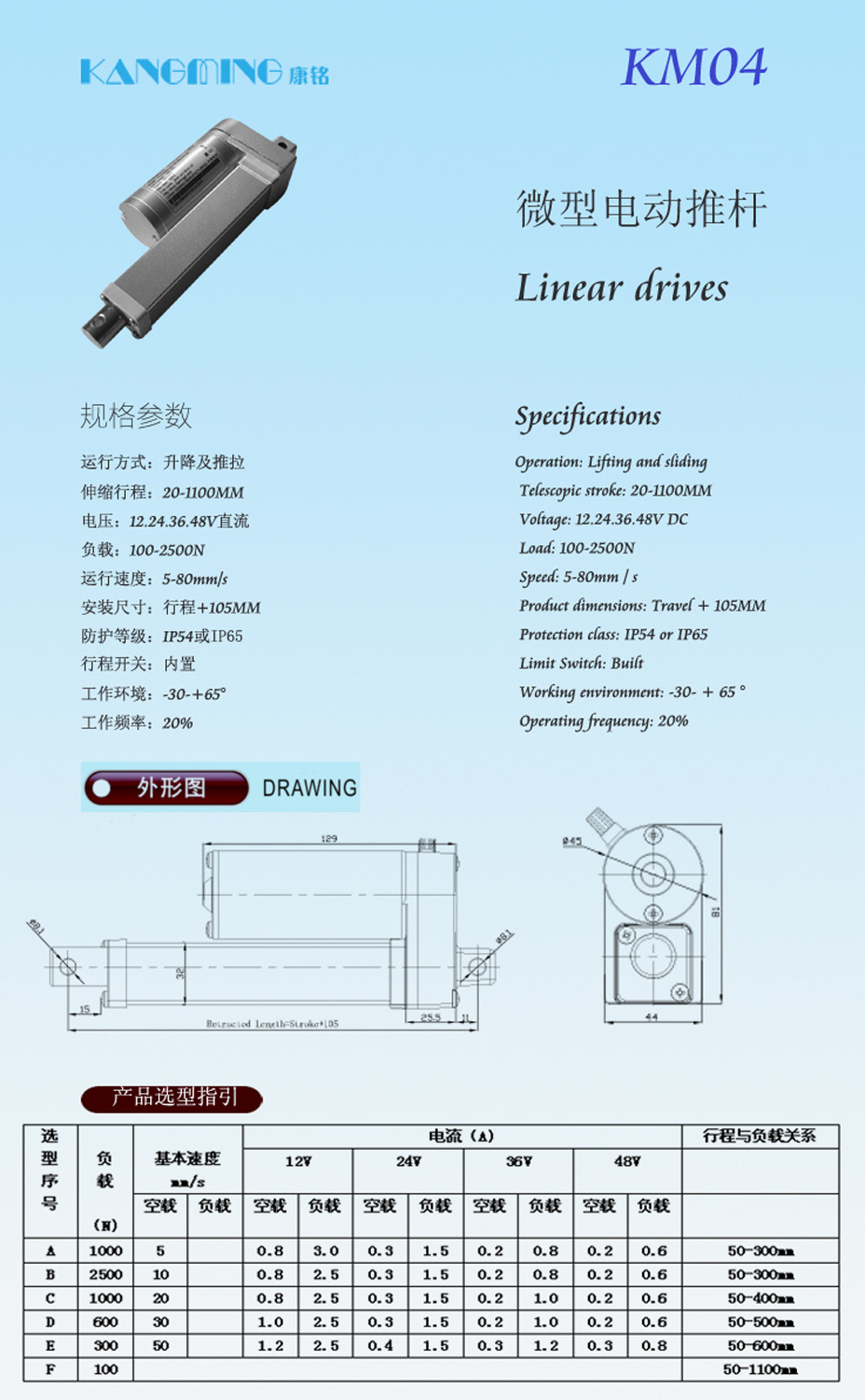 供應 設備 電動機 機械設備用電動機 產品信息 km03款 微型電動推杆