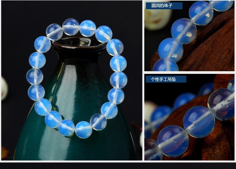 5a顶级冰种天然蛋白石手链 国产月光石手串 颗颗通透