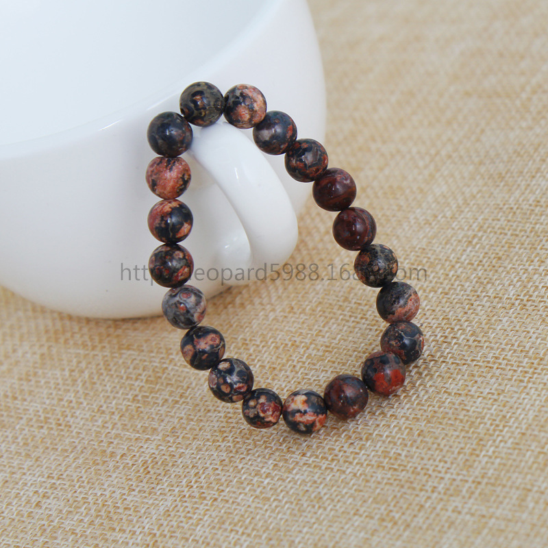 2015热卖时尚豹皮石男女情侣手串礼物手链助事业辟邪 厂家批发