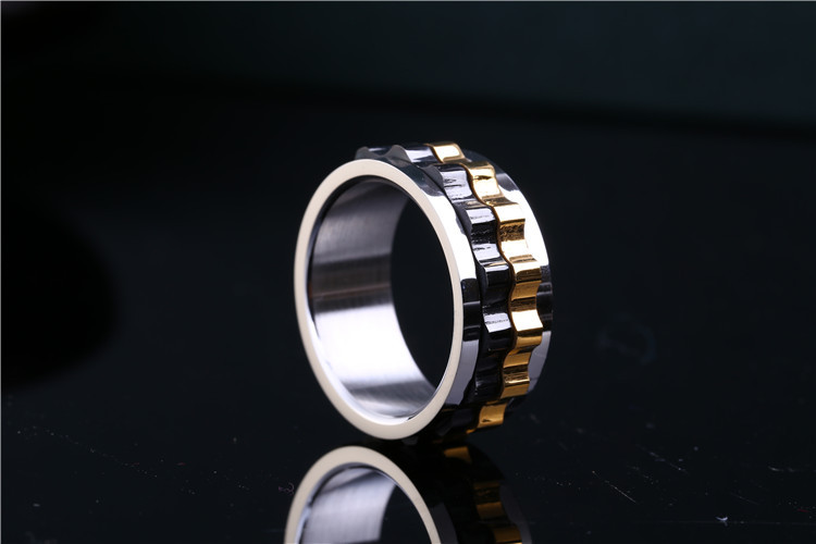 欧美范电镀黑金可转动齿轮男女情侣款戒指防过敏钛钢饰品批发