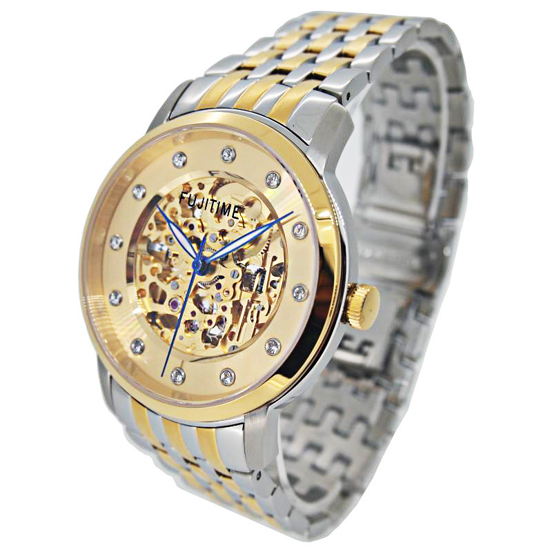 fuji富士自动机械表 男款真正全钢防水双面镂空手表时尚潮流手表
