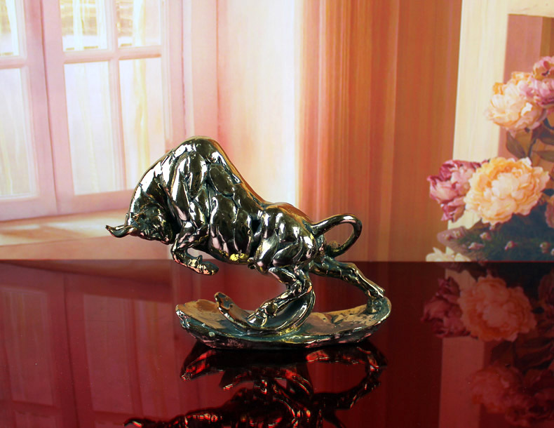 牛气冲天金牛树脂工艺礼品】浙江金华欧式家居装饰电镀金色树脂牛摆件