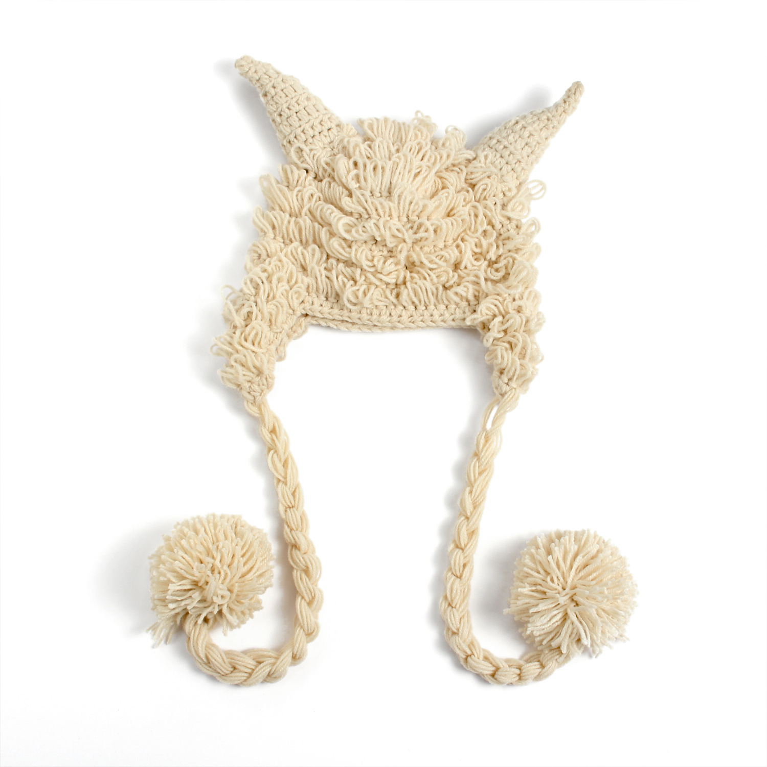 2015淘宝爆款手工编织宝宝毛线帽 宝宝百天满月摄影服 羊角帽图片_4