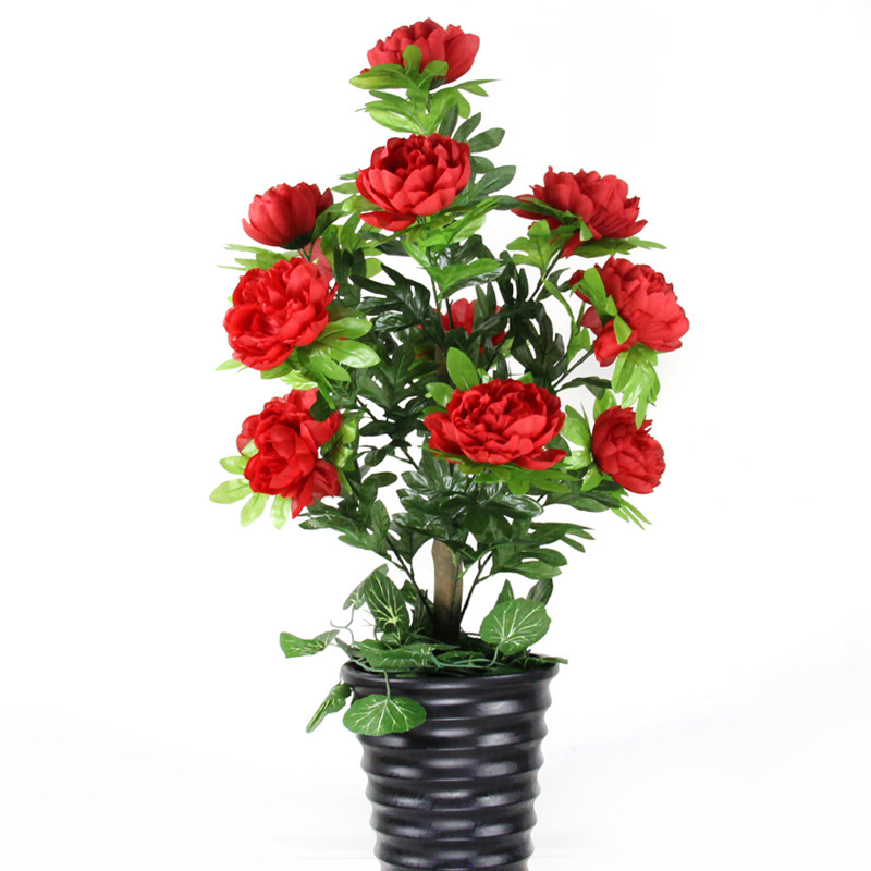 仿真牡丹花树 高仿真树假树绢花假花客厅落地摆设装饰品植物盆景