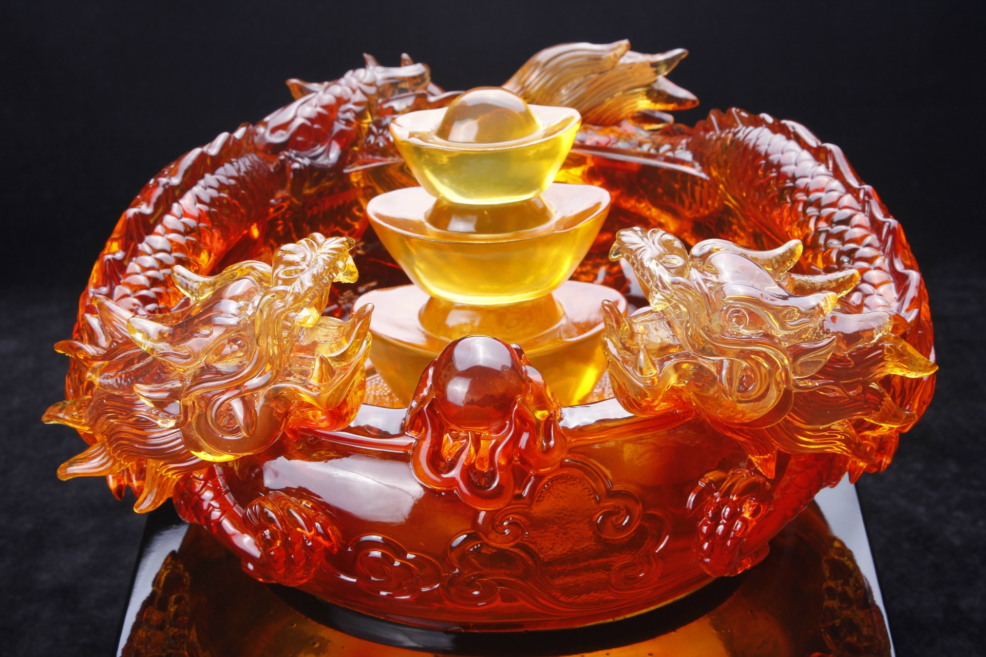 风水元宝聚宝盆树脂琉璃工艺品招财家居装饰品摆设商务开业礼品