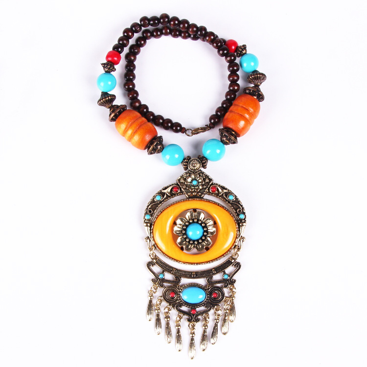 浙江金华义乌饰品 欧美波西米亚民族风宝石长款项链 藏族时尚水滴配饰