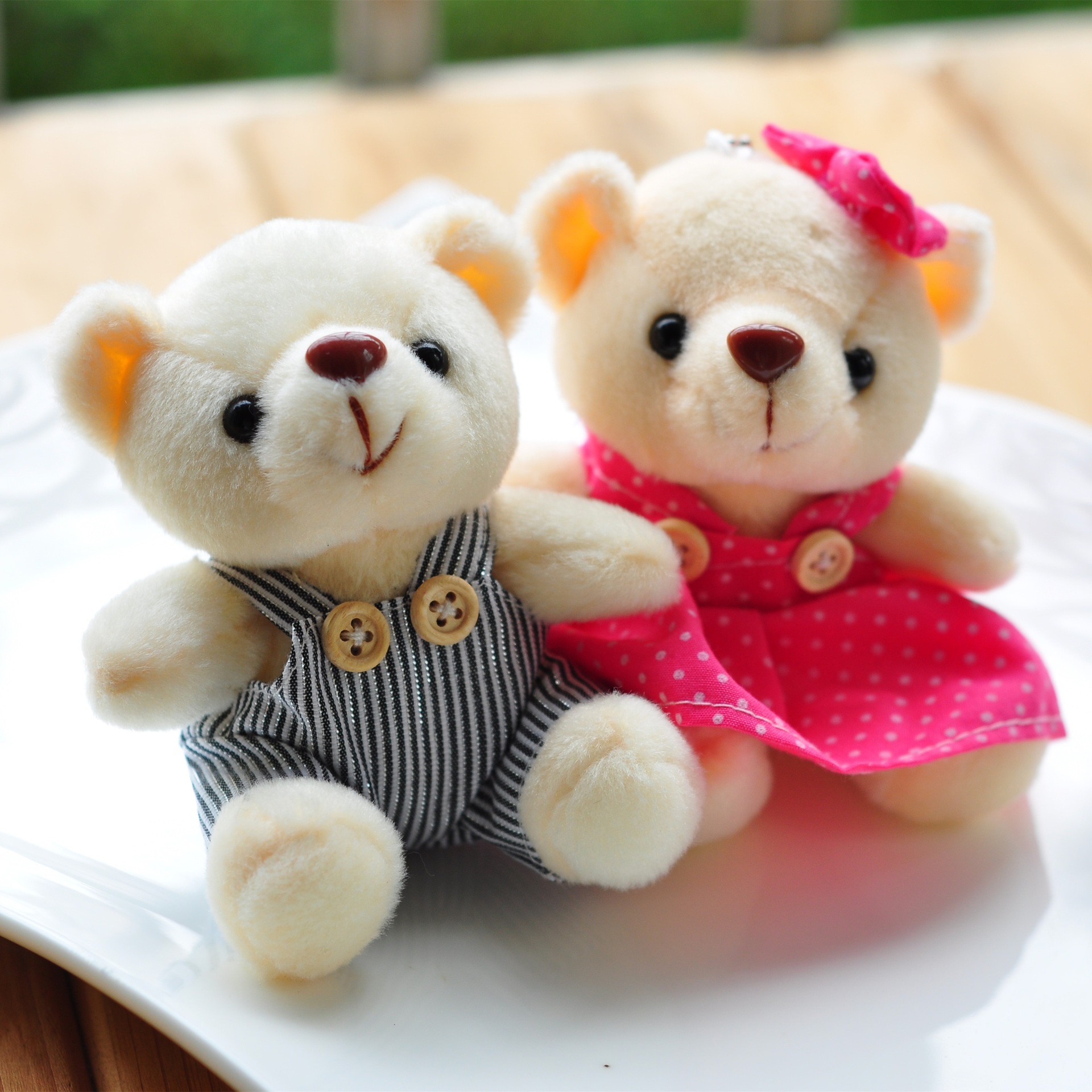 1055背带情侣熊 毛绒玩具挂件 条纹点点情侣背带小抓机公仔