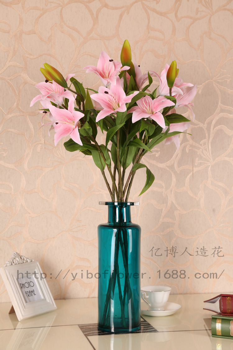 高档仿真花pvc小百合长杆手感百合花花瓶摆设家居装饰婚房用